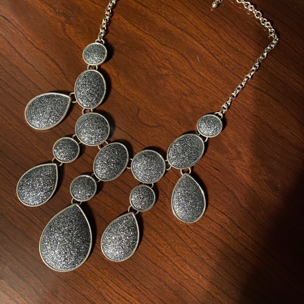 Silver Teardrop Statement Necklace - image 2